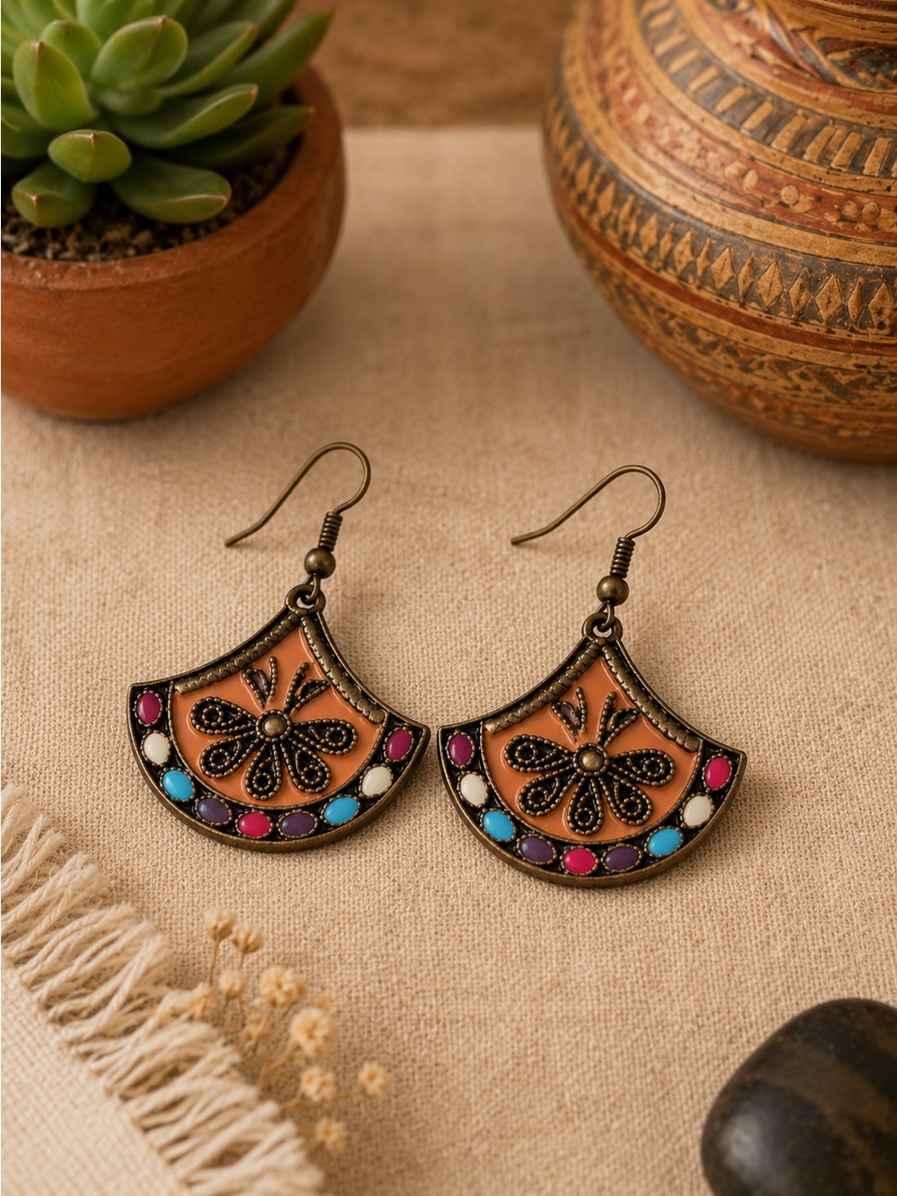Colorful Southwestern Jeweled Dangle Earrings | Boho Multicolor | Pierced | 1.5”